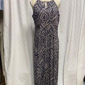 LOFT size large Navy and Cream Geometric Maxi Dress soft stretchy flowy‎ comfy